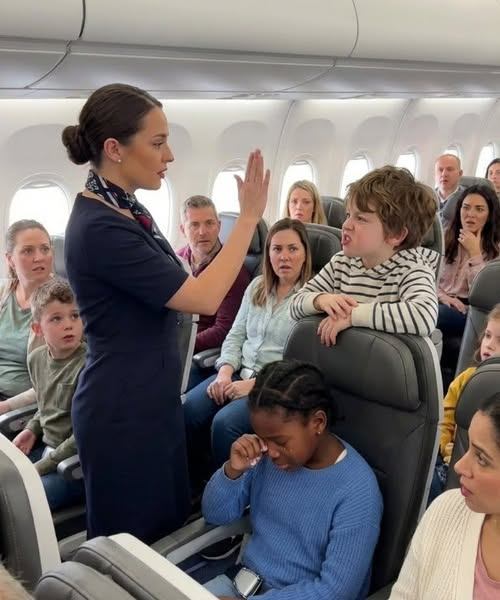 A boy kept kicking a Black girl’s seat on a plane. When a flight attendant intervened, his mother blamed the girl—and what the airline did next stunned everyone.