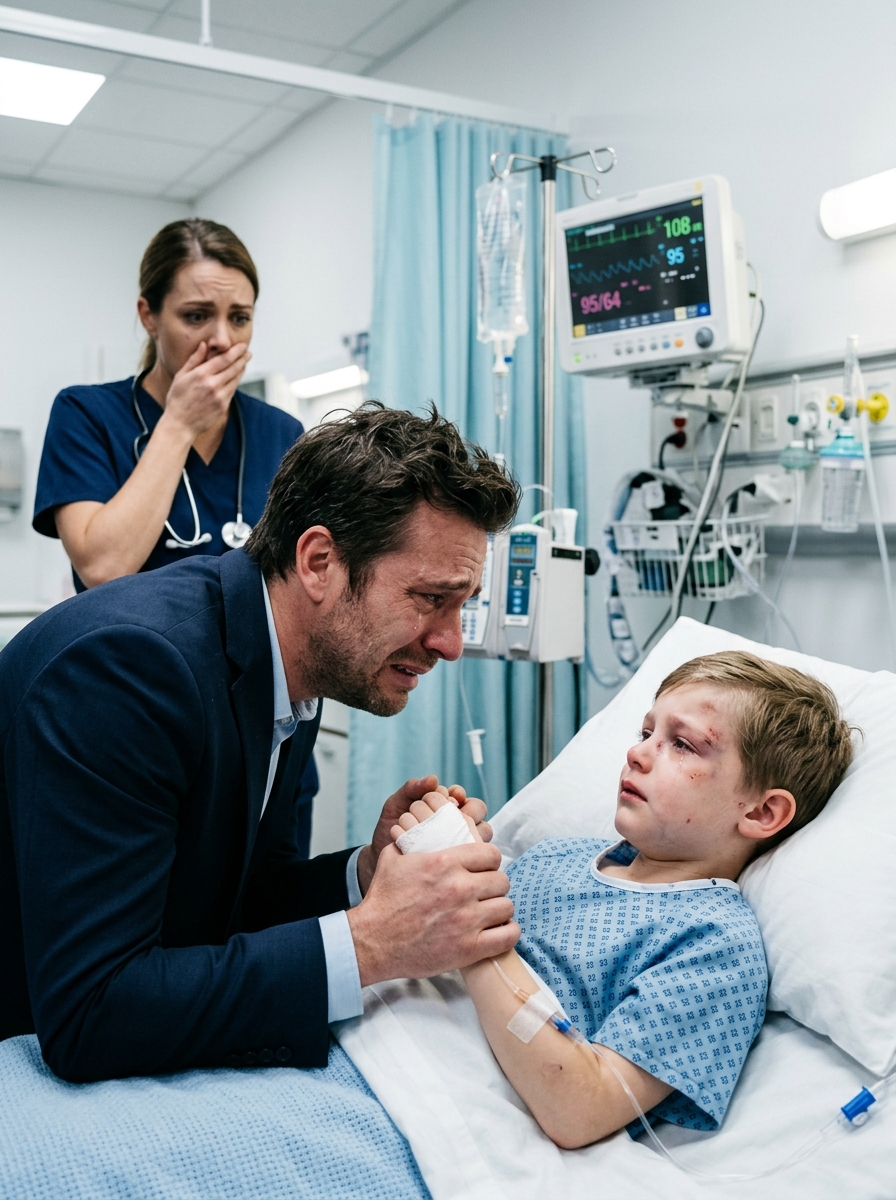 My eight-year-old son lay frail in his hospital bed, one eye swollen completely shut. He weakly whispered, “Daddy… Grandpa said you weren’t coming.” In that very instant, something inside me went terrifyingly quiet. My wife’s family had always viewed me as just a dull suburban dad—a guy who coached Little League and spent his days grinding through rush hour traffic. They knew nothing about Istanbul. Or Veracruz. And they couldn’t possibly fathom… the number I was about to dial.
