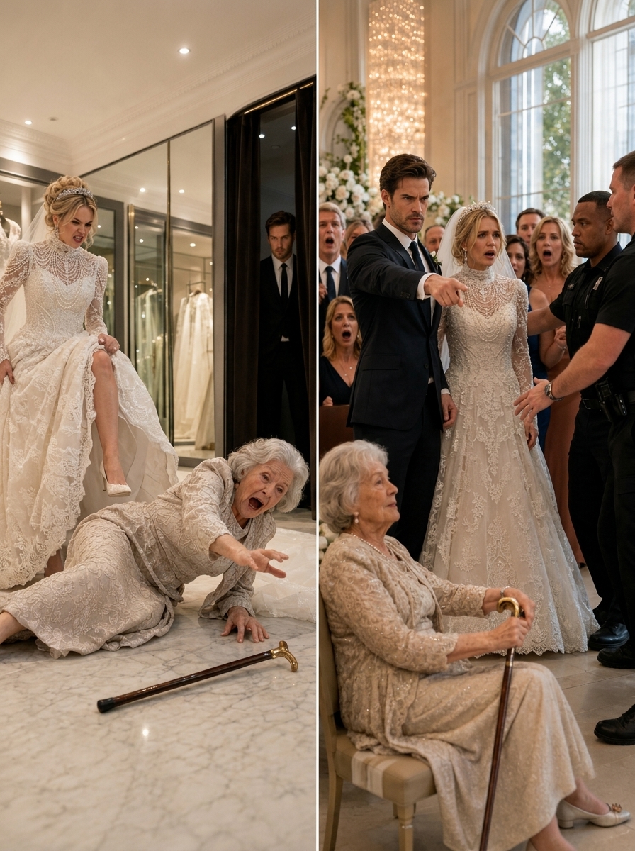 During her VIP wedding dress fitting, I caught my fiancée kicking my mother’s cane away. “Pick up my train, you clumsy old bat,” she hissed as my mother stumbled to the floor.