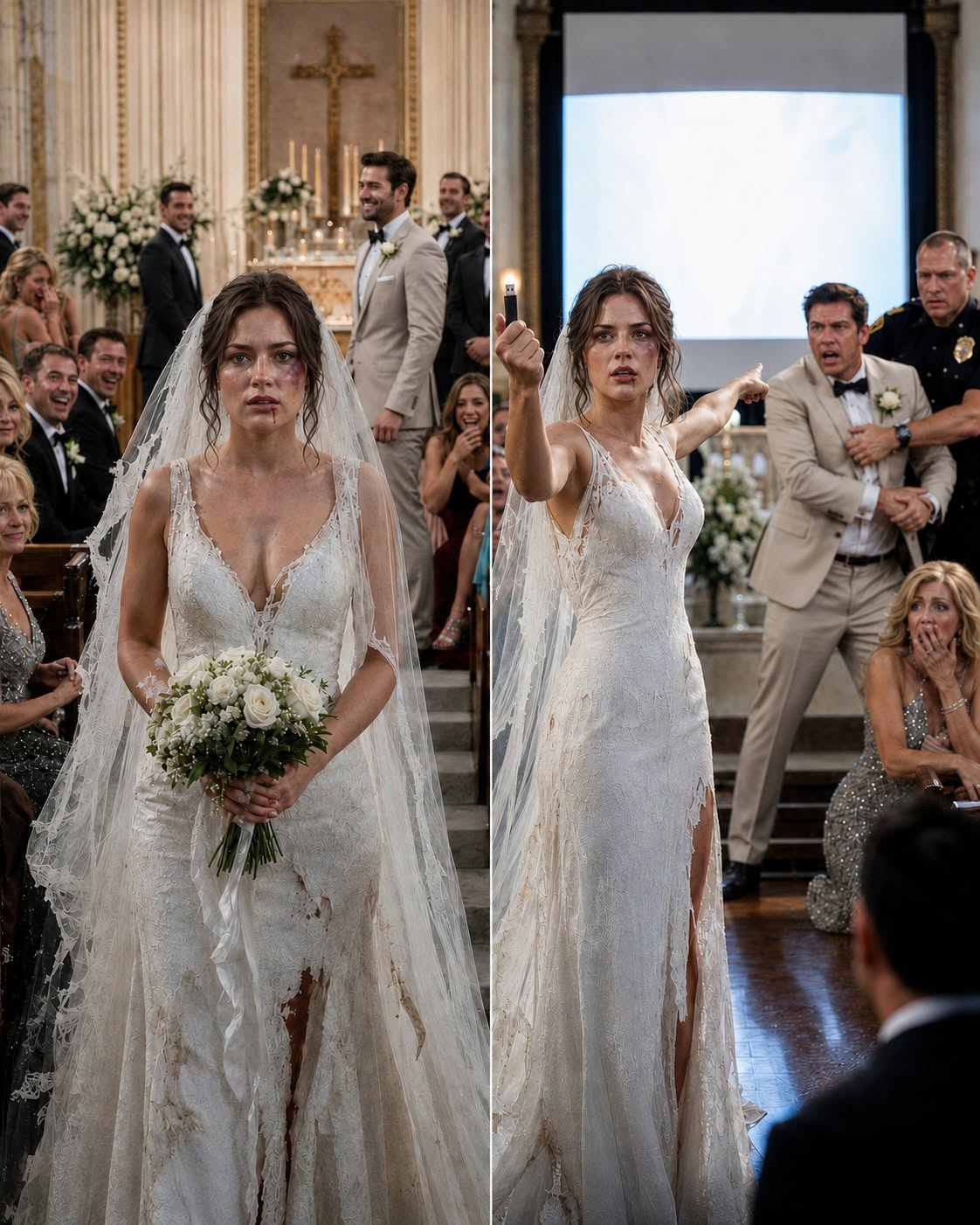 I walked down the aisle with a spl:it lip and a torn veil. My fiancé smirked at his groomsmen and said loudly, “She needed a reminder of who’s boss before we sign the papers.”