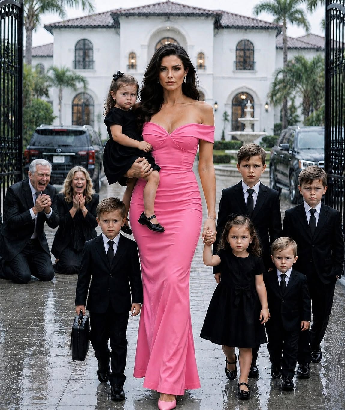 My father-in-law threw me and my six children out into the pouring rain, shouting, “Only real bl00d belongs in this house.” But the moment I mentioned the name on the deed, his expression changed and every person watching suddenly stopped laughing.