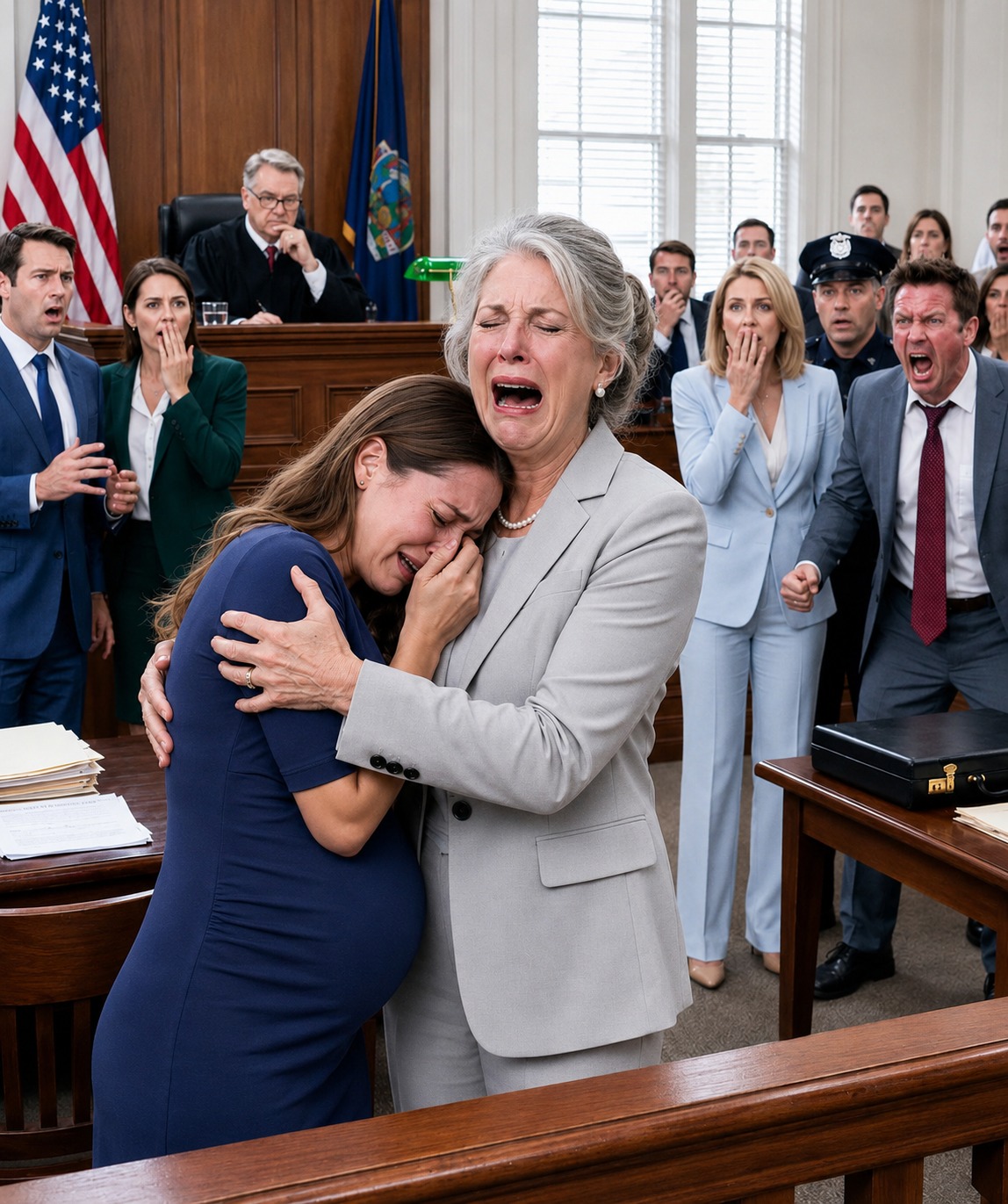 At my divorce hearing, eight months pregnant, the judge gave me nothing. My husband smirked, “Let’s see how you survive without me.” Then a billionaire walked in and said, “My daughter is better off without you.” His victory shattered instantly.
