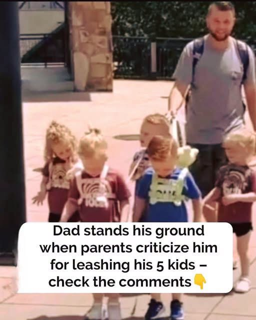 Father Sparks Debate After Using Safety Harnesses for His Five Quintuplets During Public Outings