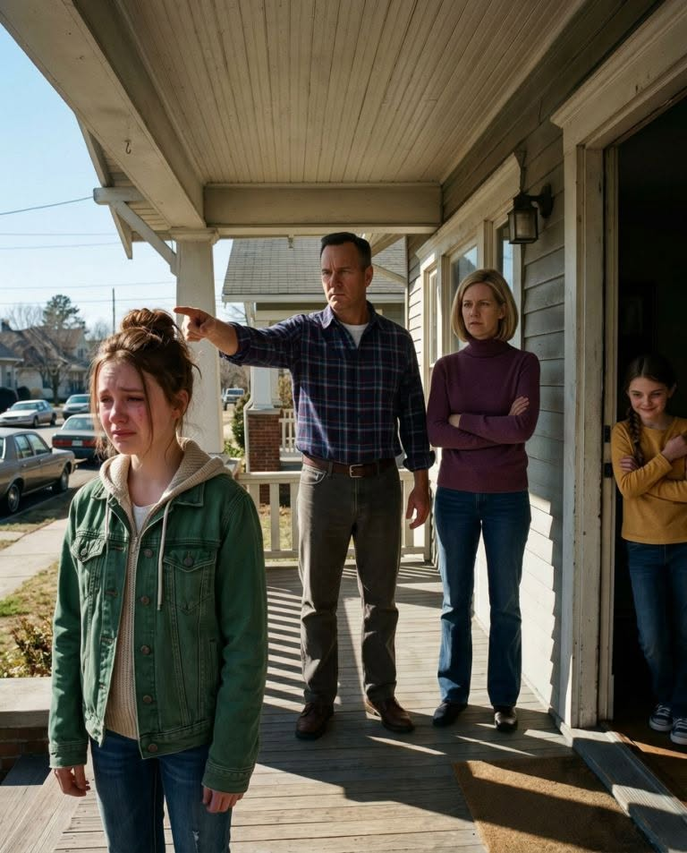 “Get off my porch before I call the police!” my father shouted as I stood crying in front of our house, while my mother watched like I meant nothing and my little sister smirked behind them—never knowing the truth would return years later to destroy them.