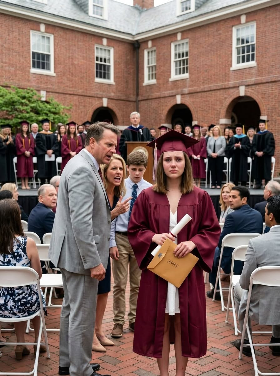 At my own graduation, my father sla:pped me so hard my cap hit the floor. “You don’t deserve that degree,” he spat, while my mother screamed, “You’re just a failure in a gown!”