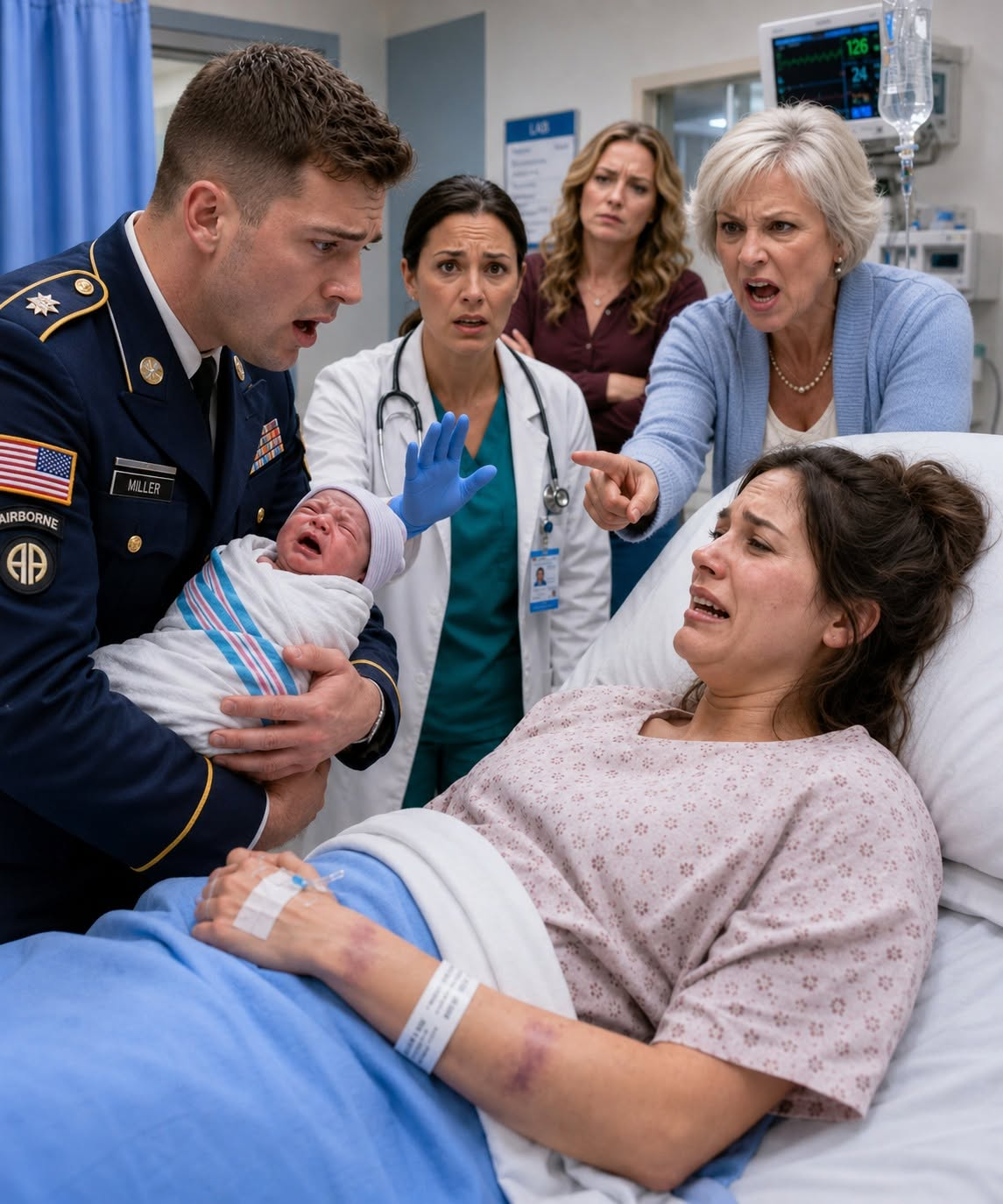 After eight months of military service, I finally came home—only to find my newborn son dangerously ill and my wife sitting beside his crib, shaken and clearly hurt. My mother looked at me coldly and said, “She needed to learn her place,” while my sister shrugged and added, “The baby is her responsibility, not ours.”