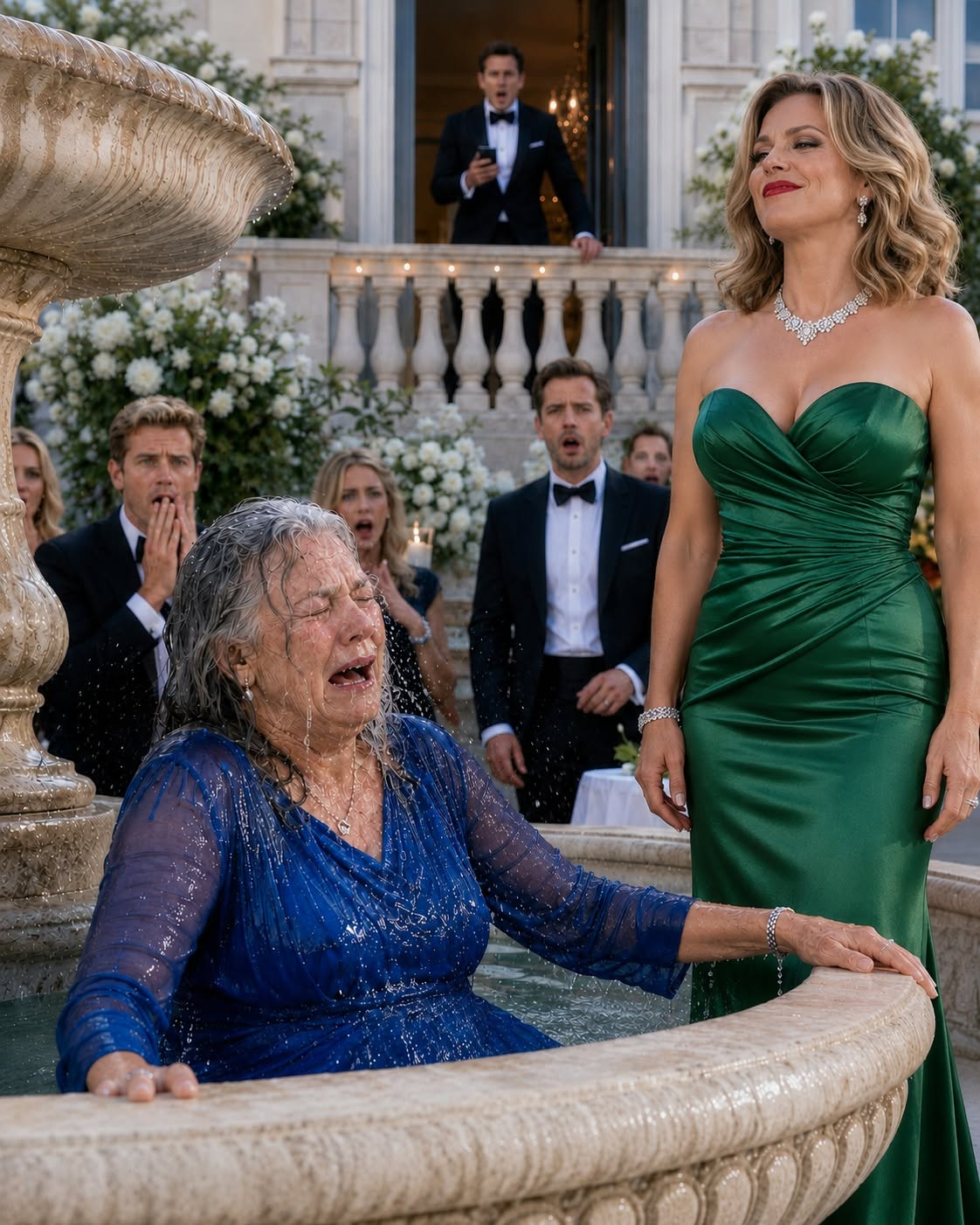 At our lavish engagement party, I watched from the balcony as my fiancée purposefully sh0ved my mother into the decorative fountain. “Your cheap clothes are ruining my aesthetic,” she laughed with her rich friends.
