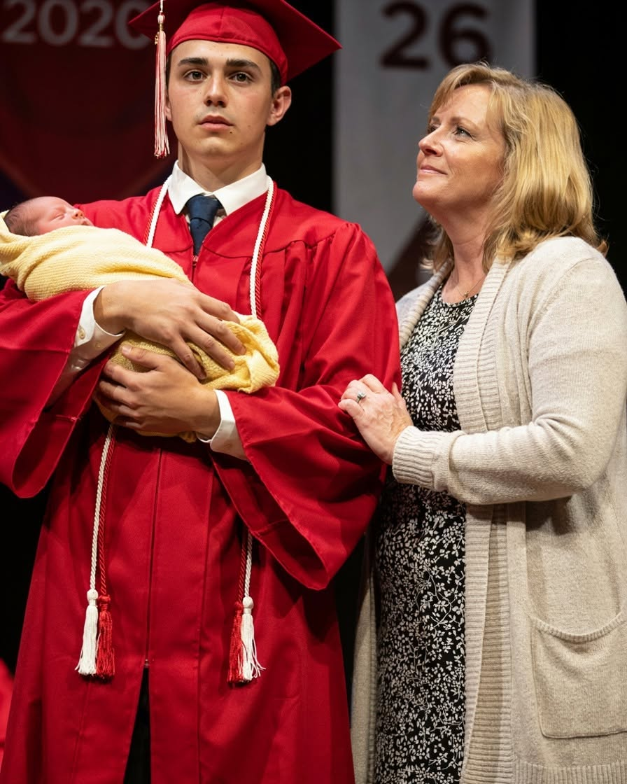 My Son Walked Onto the Graduation Stage Holding a Newborn and My 58-Year-Old Best Friend’s Hand – What He Said Into That Microphone Made Me Drop My Purse