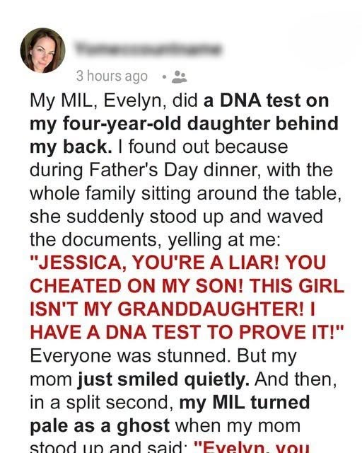 My MIL Screamed My Daughter Isn’t My Husband’s at Father’s Day Dinner and Waved a DNA Test – My Mom’s Response Made Her Go Pale